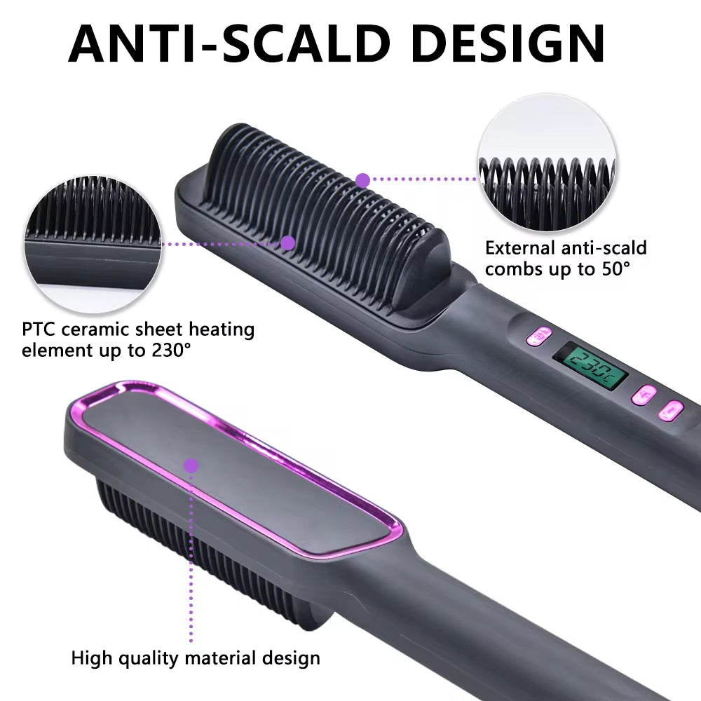 Electric Hot Comb Multifunctional Straight Hair Straightener Comb Negative Ion Anti-Scalding Styling Tool Straightening Brush